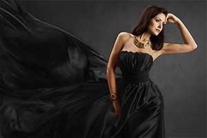 Lady In Satin Black Dress